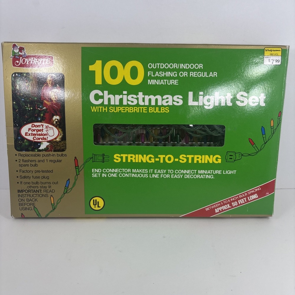 JoyBrite Vintage Miniature Christmas 100 Multi-color Lights Indoor Outdoor 50ft